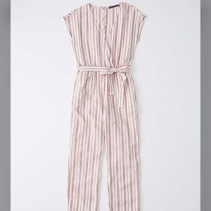 Linen pink and cream striped jumpsuit